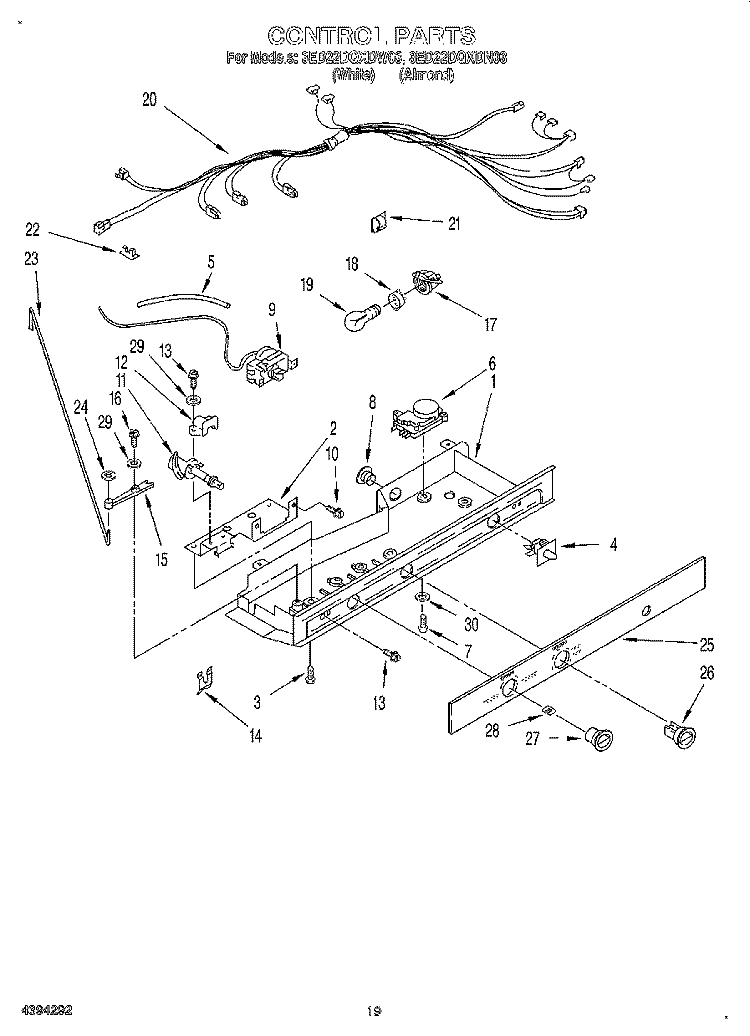 CONTROL, LIT/OPTIONAL Diagram and Parts List for 3ED22DQXDN03  Whirlpool Refrigerator
