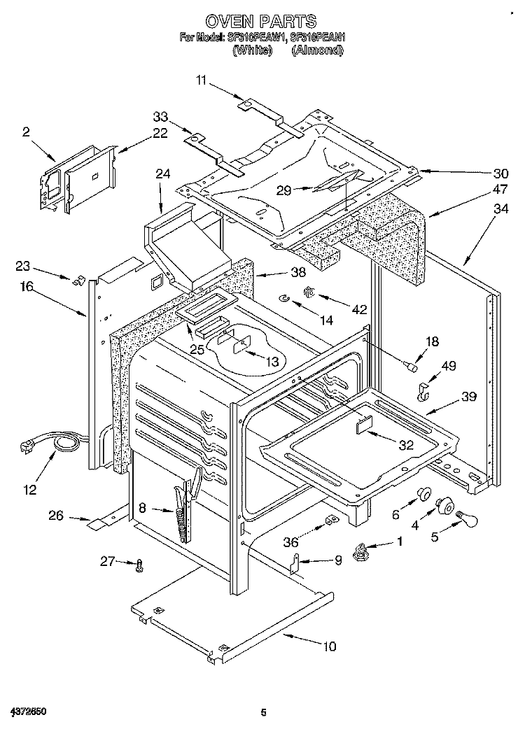 OVEN Diagram and Parts List for SF310PEAW1  Whirlpool Range