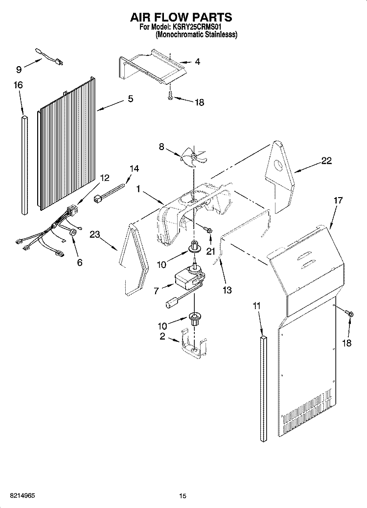 AIR FLOW PARTS Diagram and Parts List for KSRY25CRMS01  KitchenAid Refrigerator