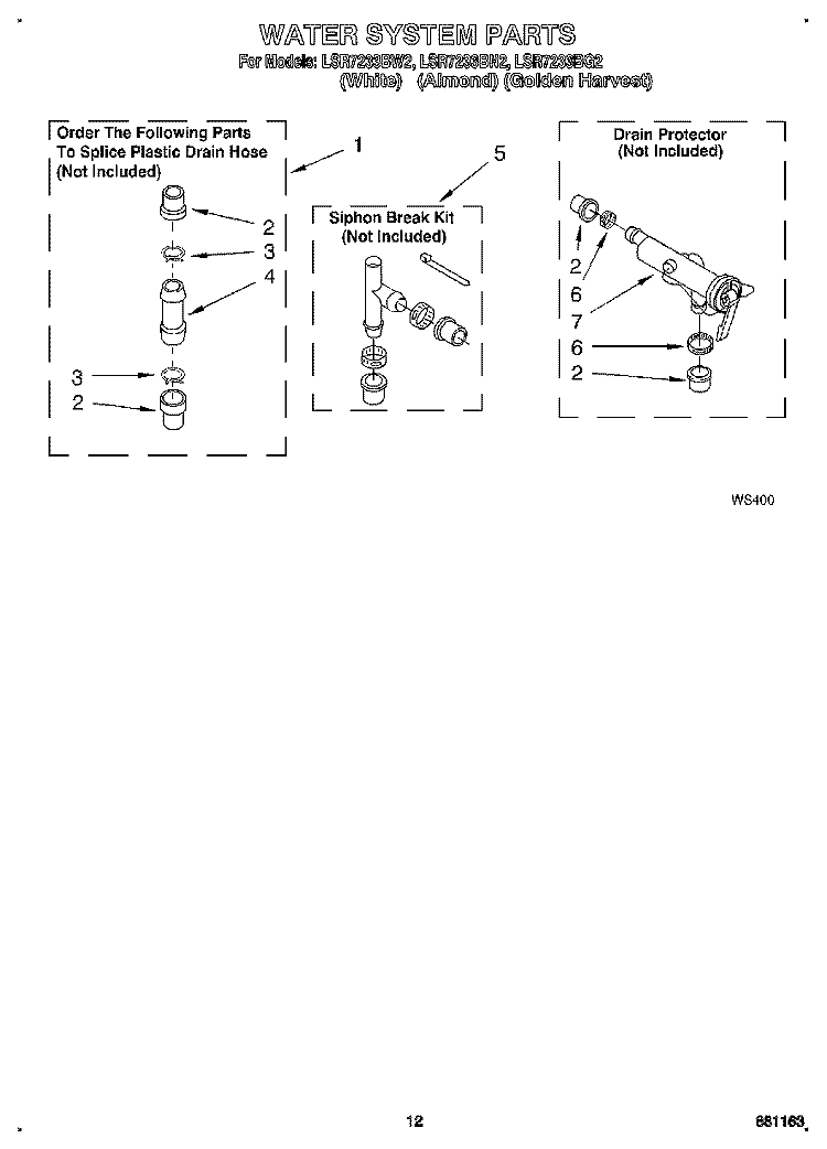 WATER SYSTEM Diagram and Parts List for LSR7233BN2  Whirlpool Washer