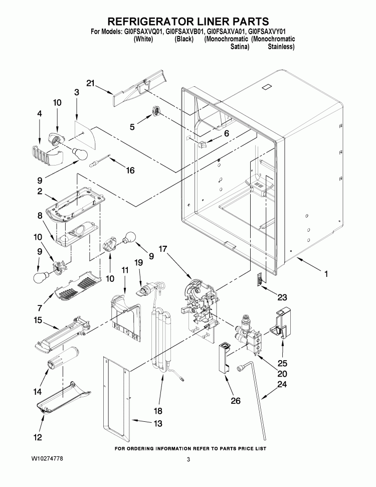 REFRIGERATOR LINER PARTS Diagram and Parts List for GI0FSAXVA01  Whirlpool Refrigerator