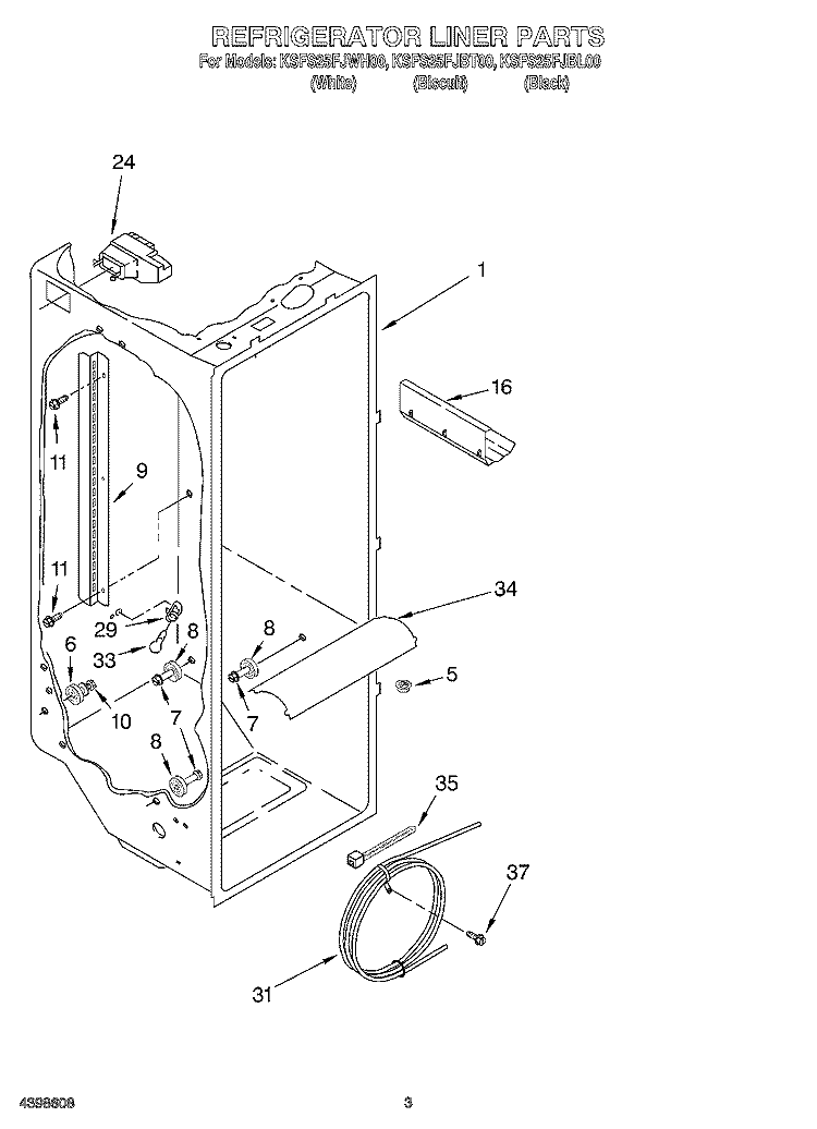 REFRIGERATOR LINER Diagram and Parts List for KSFS25FJBL00  KitchenAid Refrigerator