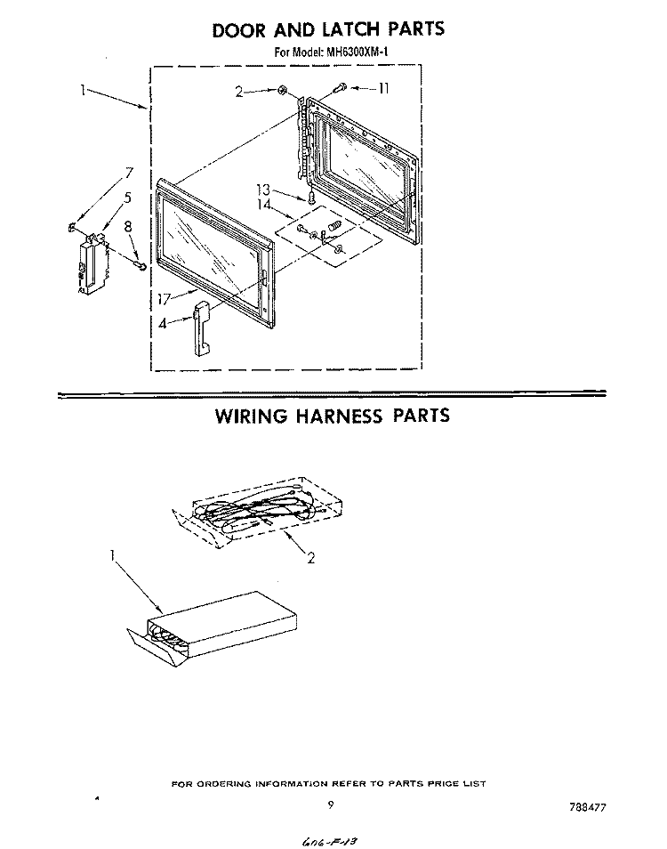 DOOR AND LATCH , WIRING HARNESS Diagram and Parts List for MH6300XM1  Whirlpool Microwave
