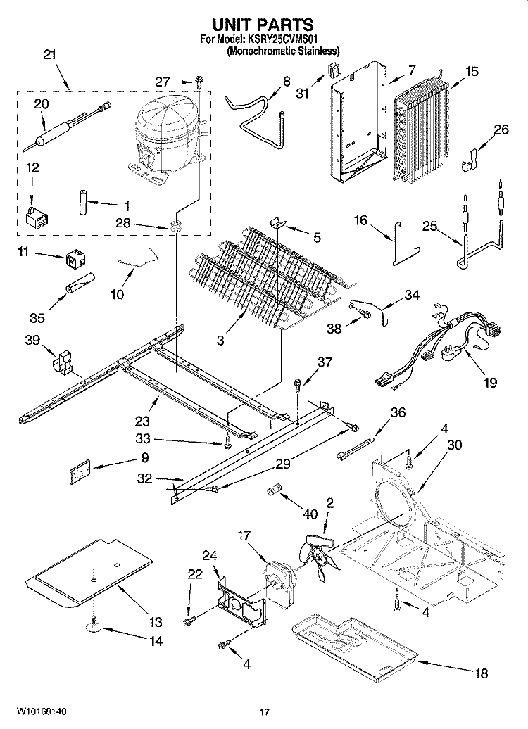 UNIT PARTS Diagram and Parts List for KSRY25CVMS01  KitchenAid Refrigerator