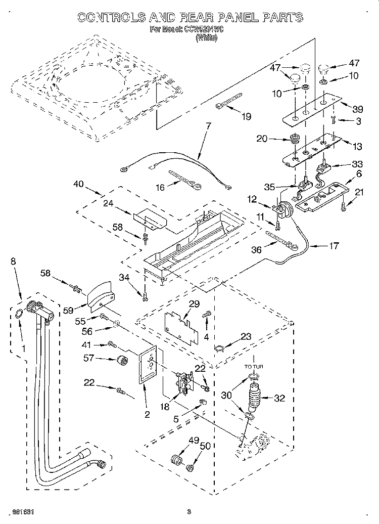 CONTROLS AND REAR PANEL Diagram and Parts List for CCW5294W0  Whirlpool Washer