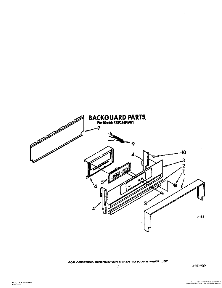 BACKGUARD Diagram and Parts List for 1SF034PEW1  Whirlpool Range