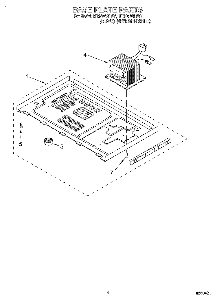 BASE PLATE Diagram and Parts List for MT3070SHB0  Whirlpool Microwave