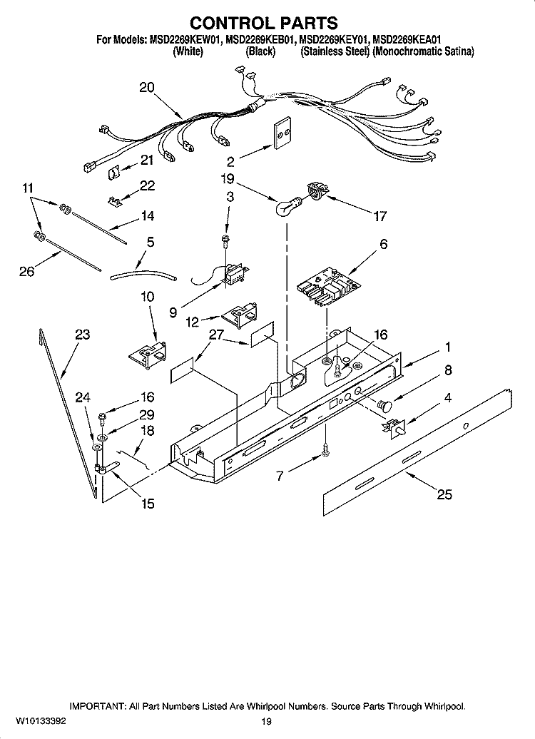 CONTROL PARTS Diagram and Parts List for MSD2269KEB01  Whirlpool Refrigerator