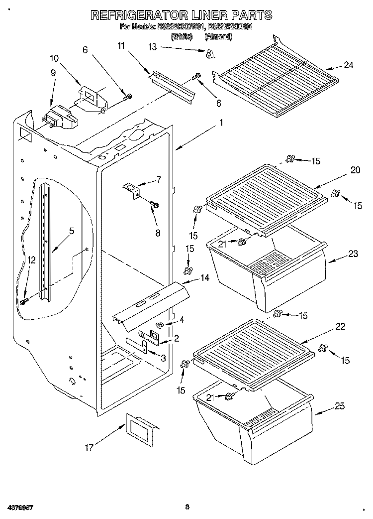 REFRIGERATOR LINER Diagram and Parts List for RS22BRXDW01  Roper Refrigerator