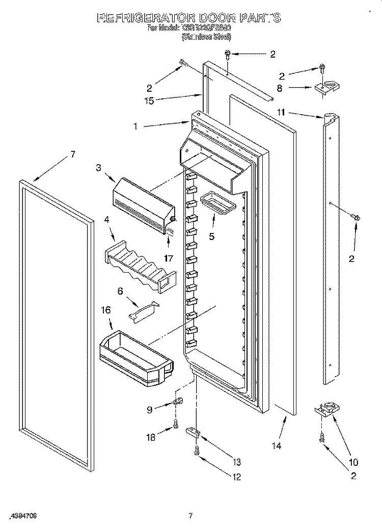 REFRIGERATOR DOOR Diagram and Parts List for KSRB22QFSS00  KitchenAid Refrigerator
