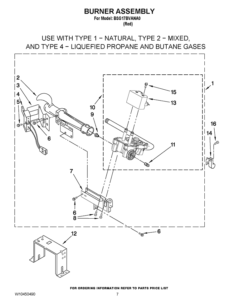 BURNER ASSEMBLY Diagram and Parts List for BSG17BVANA0  Whirlpool Dryer