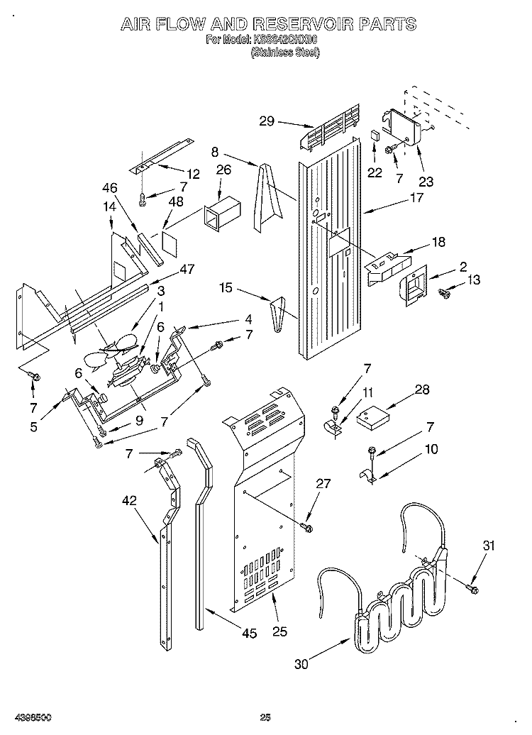 AIR FLOW AND RESERVOIR Diagram and Parts List for KSSS42QHX00  KitchenAid Refrigerator