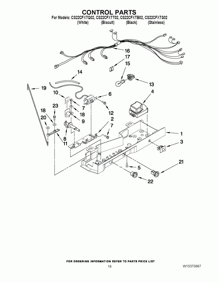 CONTROL PARTS Diagram and Parts List for CS22CFXTS02  Crosley Refrigerator