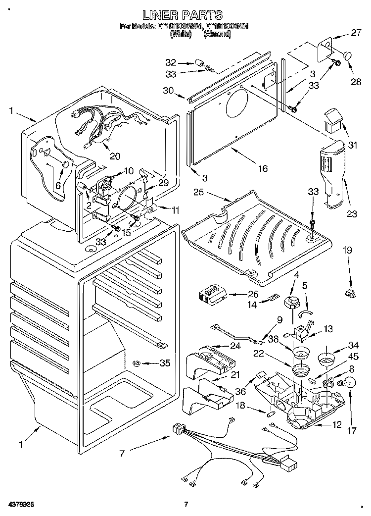 LINER Diagram and Parts List for ET18TKXDW01  Whirlpool Refrigerator