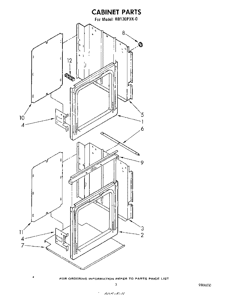 CABINET Diagram and Parts List for RB130PXK0  Whirlpool Wall Oven