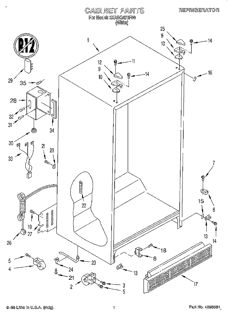CABINET Diagram and Parts List for 3XARG478F00  Whirlpool Refrigerator