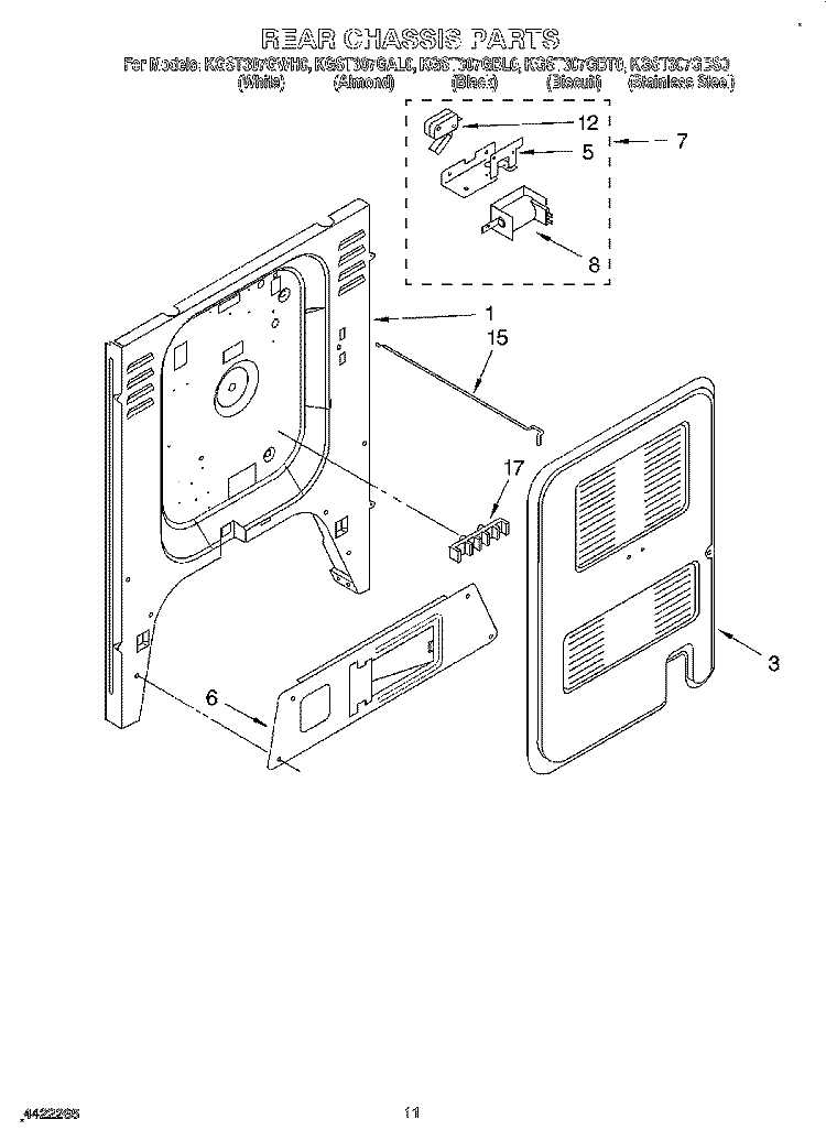 REAR CHASSIS, LIT/OPTIONAL Diagram and Parts List for KGST307GAL0  KitchenAid Range