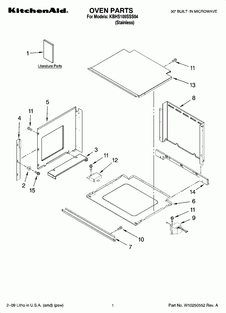 OVEN PARTS Diagram and Parts List for KBHS109SSS04  KitchenAid Microwave