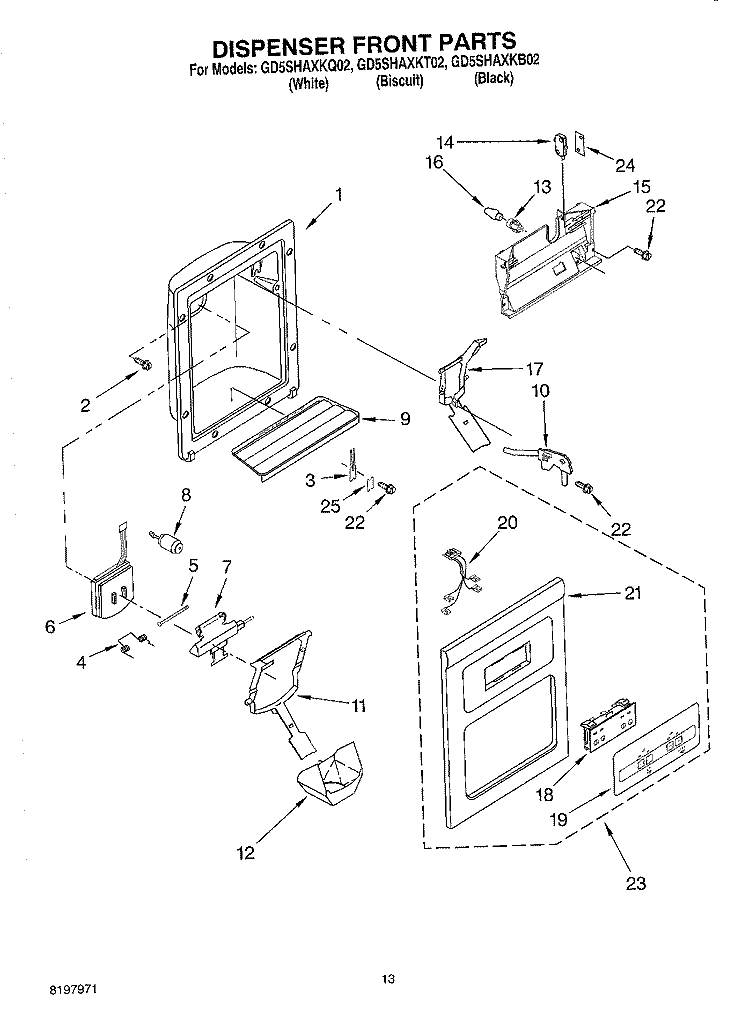 DISPENSER FRONT Diagram and Parts List for GD5SHAXKT02  Whirlpool Refrigerator