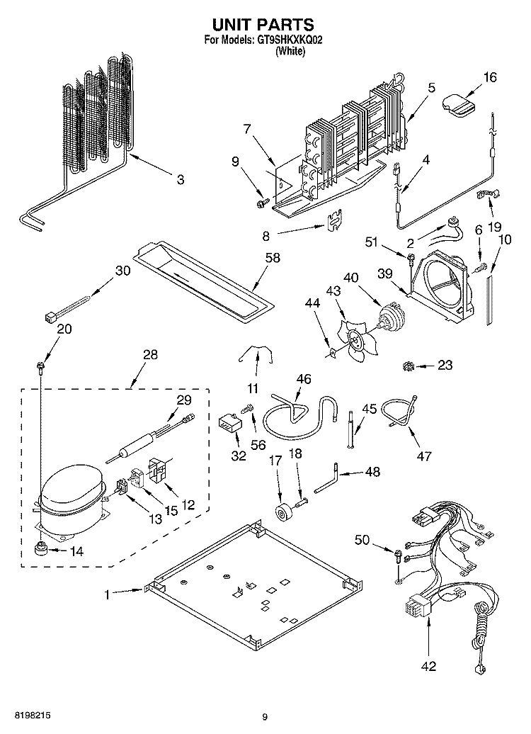 UNIT Diagram and Parts List for GT9SHKXKQ02  Whirlpool Refrigerator