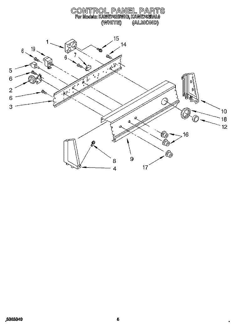 CONTROL PANEL Diagram and Parts List for KAWE742BAL0  KitchenAid Washer
