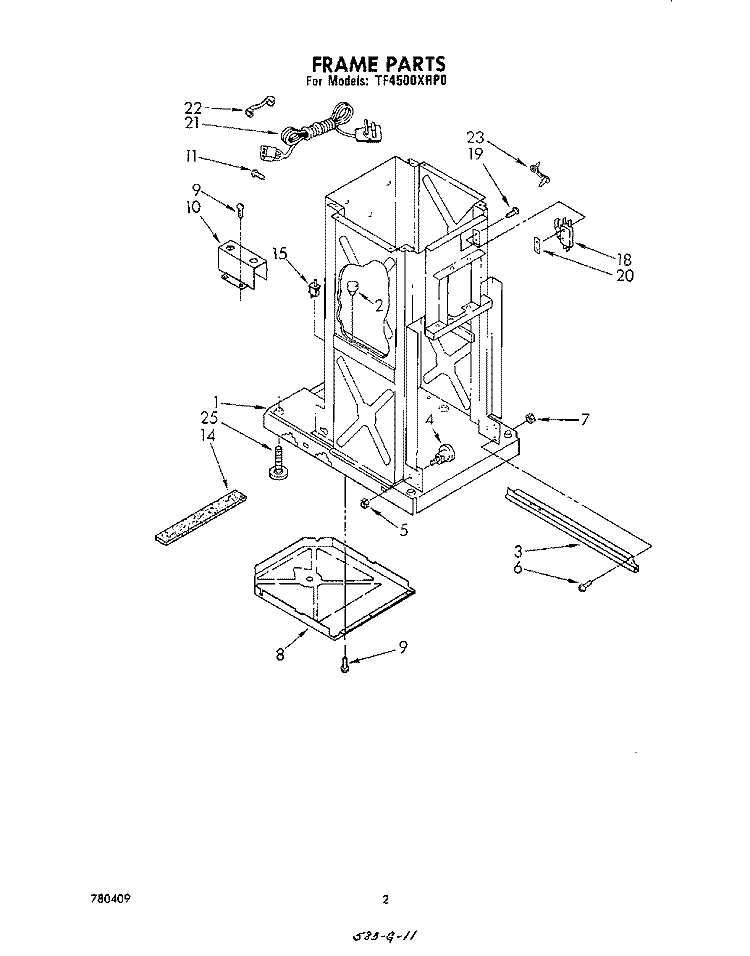 FRAME Diagram and Parts List for TF4500XRP0  Whirlpool Trash Compactor