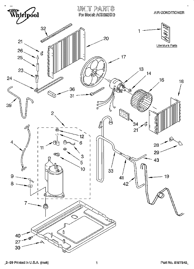 UNIT, LITERATURE Diagram and Parts List for ACD082XH0  Whirlpool Air Conditioner