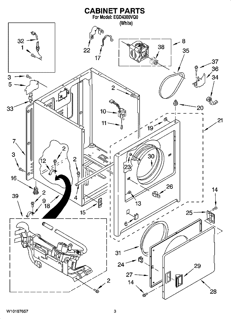 CABINET PARTS Diagram and Parts List for EGD4300VQ0  Estate Dryer