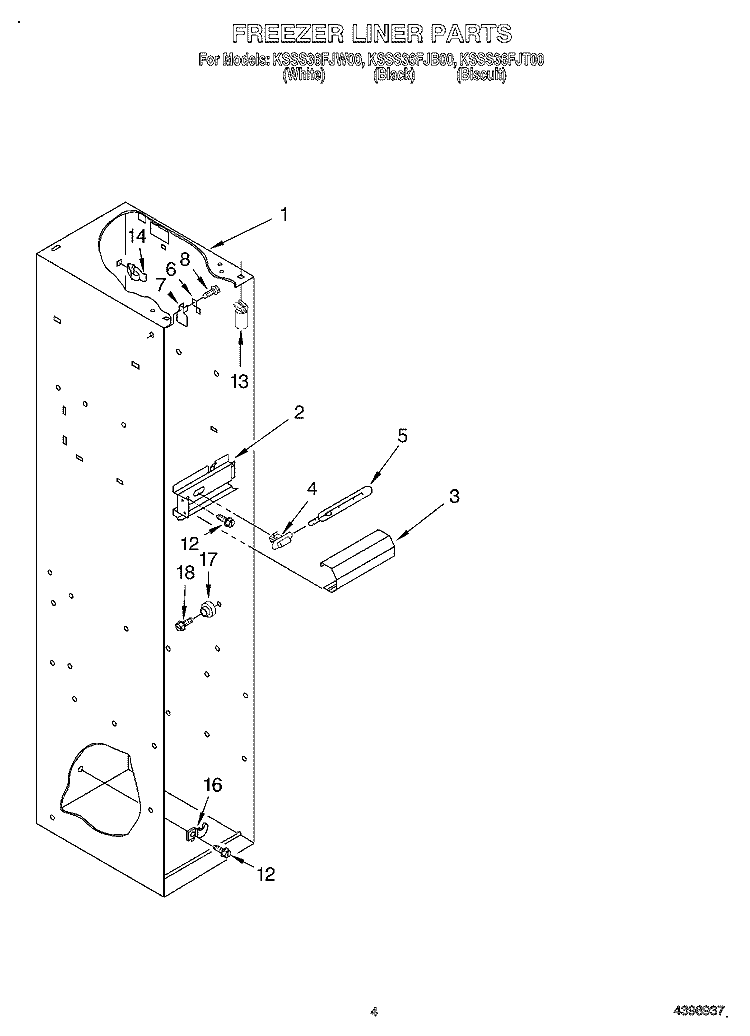 FREEZER LINER Diagram and Parts List for KSSS36FJW00  KitchenAid Refrigerator