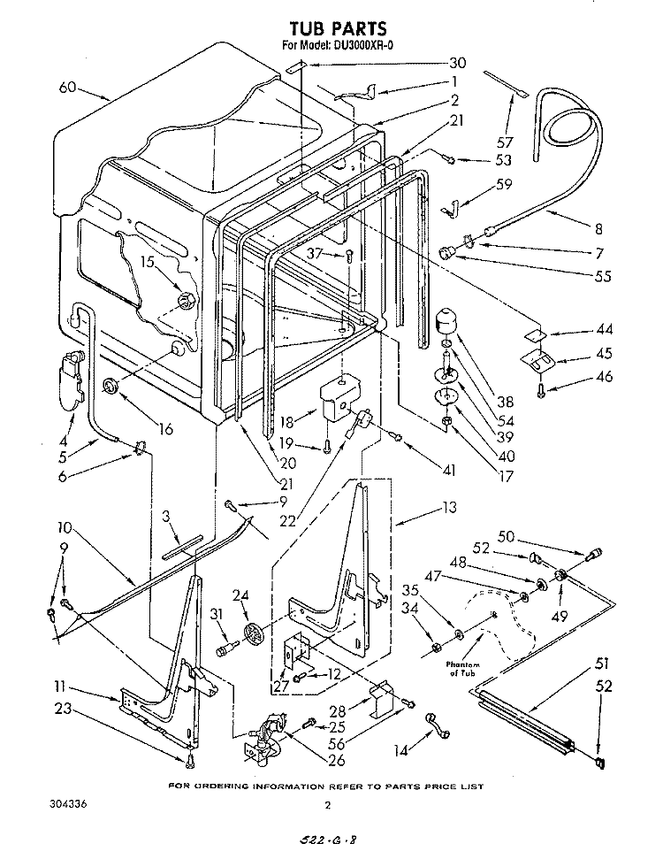 TUB , LITERATURE AND OPTIONAL Diagram and Parts List for DU3000XR0  Whirlpool Dishwasher