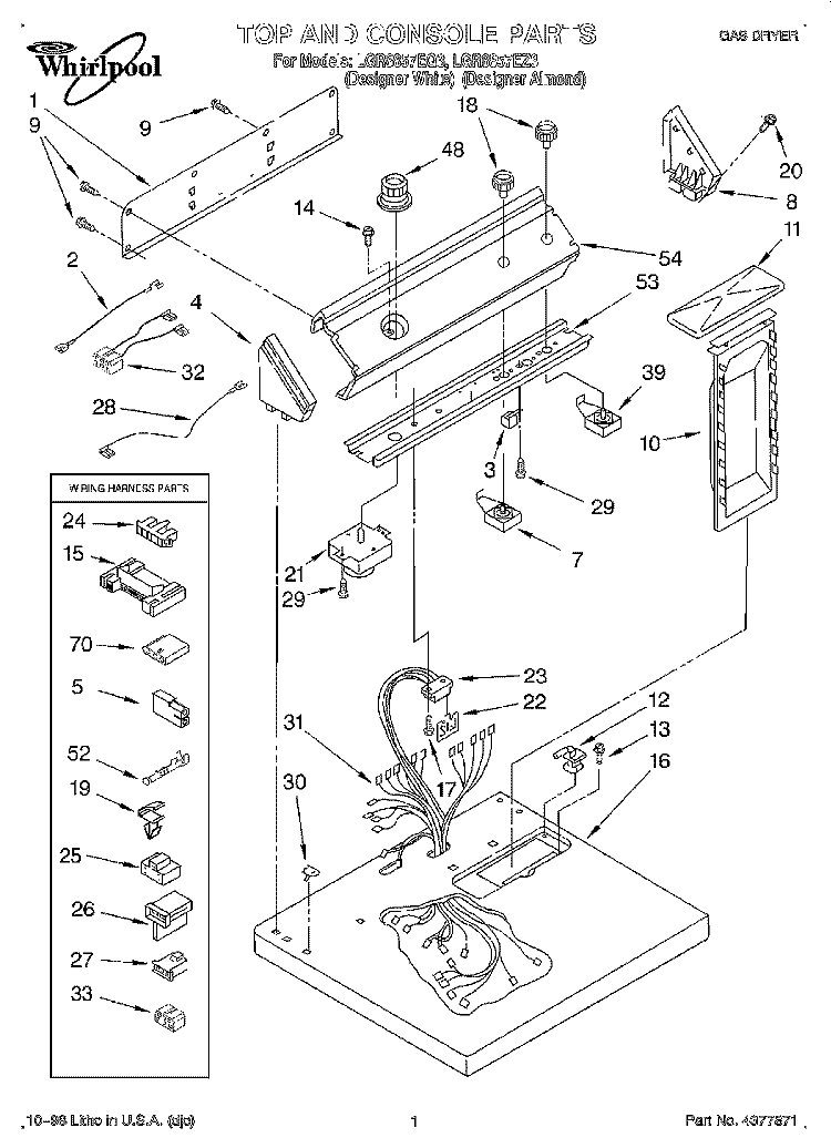 TOP AND CONSOLE, LIT/OPTIONAL Diagram and Parts List for LGR8857EZ3  Whirlpool Dryer