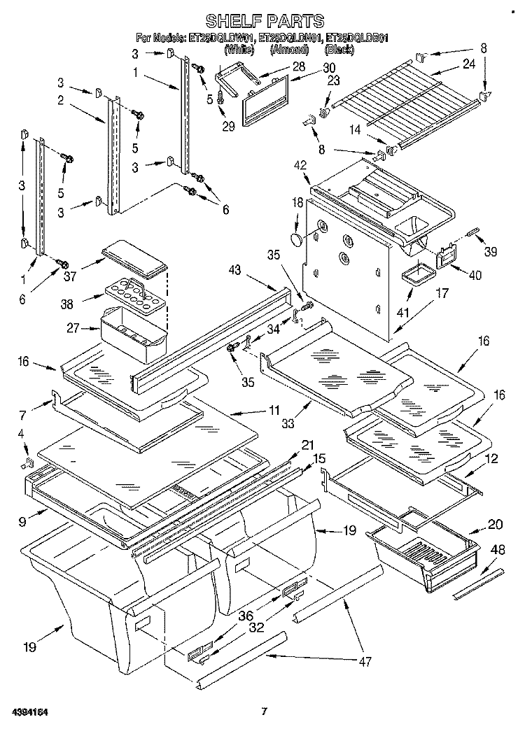 SHELF Diagram and Parts List for ET25DQLDN01  Whirlpool Refrigerator