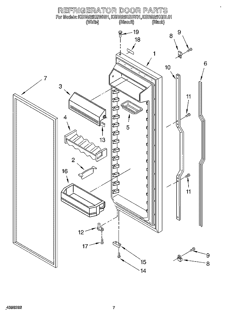 REFRIGERATOR DOOR Diagram and Parts List for KSRS25KGWH01  KitchenAid Refrigerator