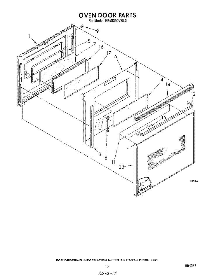 OVEN DOOR Diagram and Parts List for KEMI300VBL0  KitchenAid Microwave Oven Combo