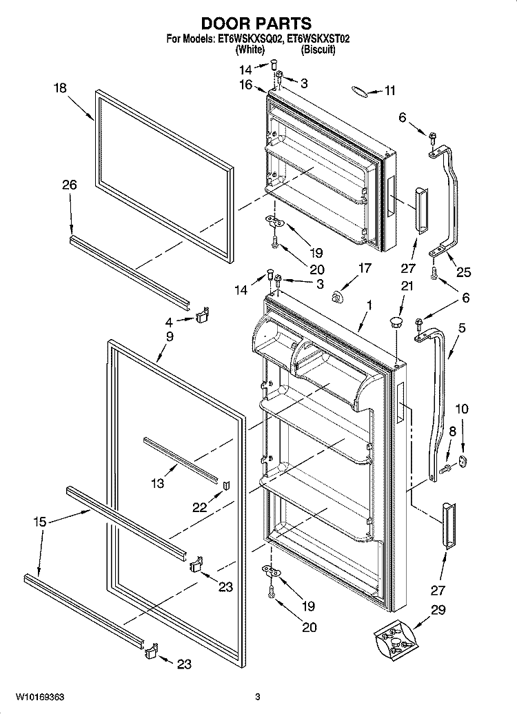 DOOR PARTS Diagram and Parts List for ET6WSKXST02  Whirlpool Refrigerator