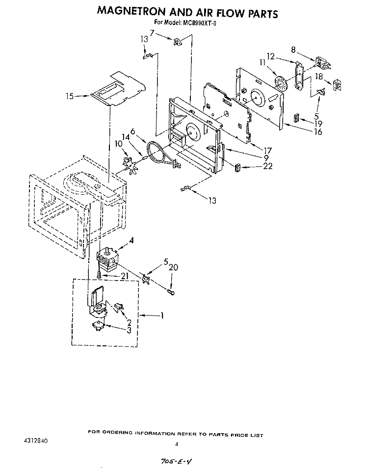 MAGNETRON AND AIRFLOW Diagram and Parts List for MC8990XT0  Whirlpool Microwave