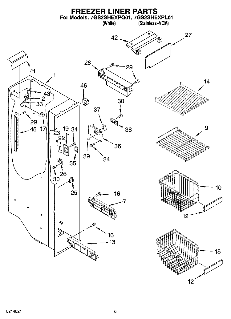 FREEZER LINER PARTS Diagram and Parts List for 7GS2SHEXPL01  Whirlpool Refrigerator
