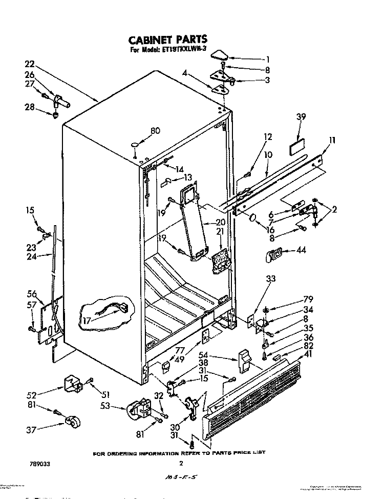 CABINET Diagram and Parts List for ET19TKXLWR3  Whirlpool Refrigerator