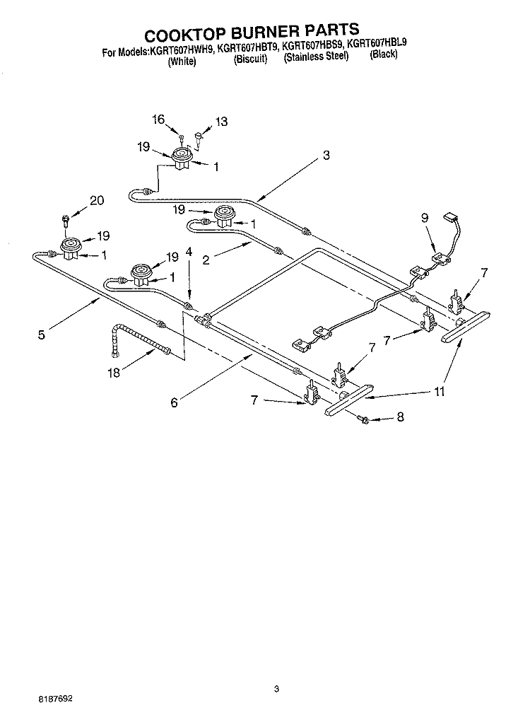 COOKTOP BURNER Diagram and Parts List for KGRT607HBS9  KitchenAid Range