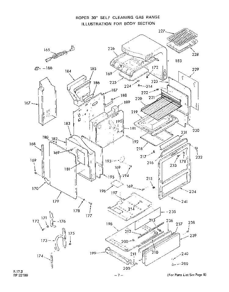 OVEN DOOR Diagram and Parts List for 1353W1A  Roper Range