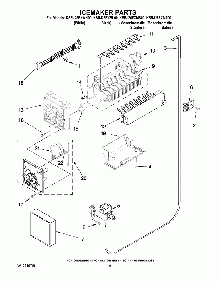 ICEMAKER PARTS Diagram and Parts List for KSRJ25FXMT00  KitchenAid Refrigerator