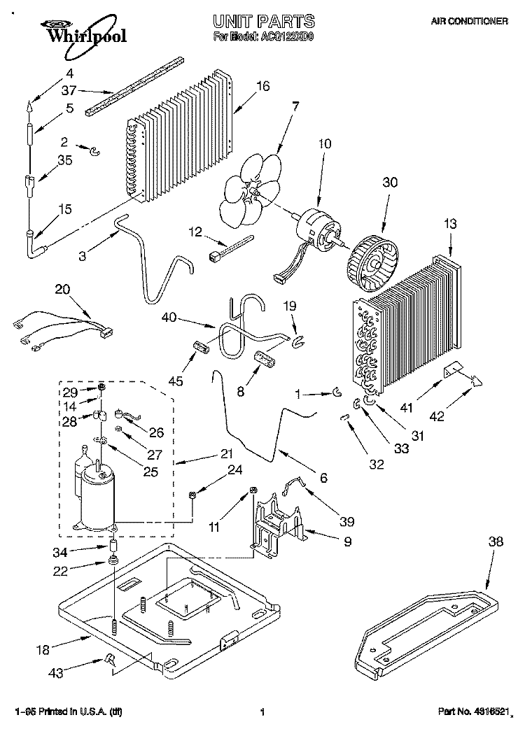 UNIT, LITERATURE Diagram and Parts List for ACQ122XD0  Whirlpool Air Conditioner