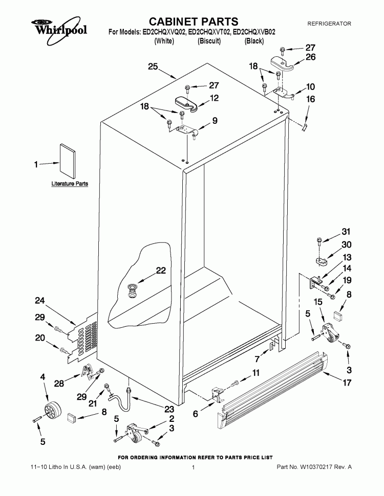 CABINET PARTS Diagram and Parts List for ED2CHQXVB02  Whirlpool Refrigerator