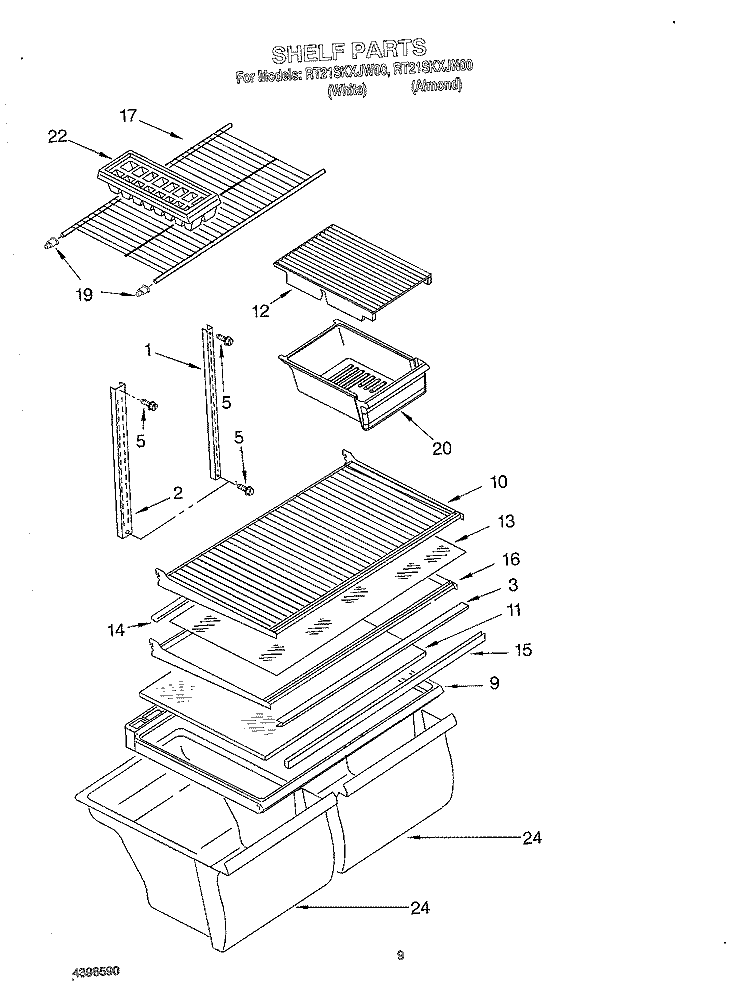 SHELF, OPTIONAL Diagram and Parts List for RT21SKXJN00  Roper Refrigerator
