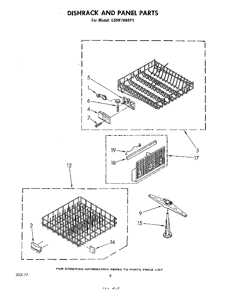 DISHRACK AND PANEL Diagram and Parts List for GSHF7884P1  Whirlpool Dishwasher