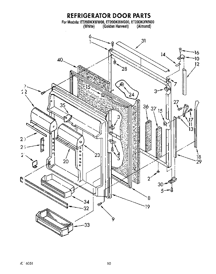 REFRIGERATOR DOOR Diagram and Parts List for ET20DKXWN00  Whirlpool Refrigerator