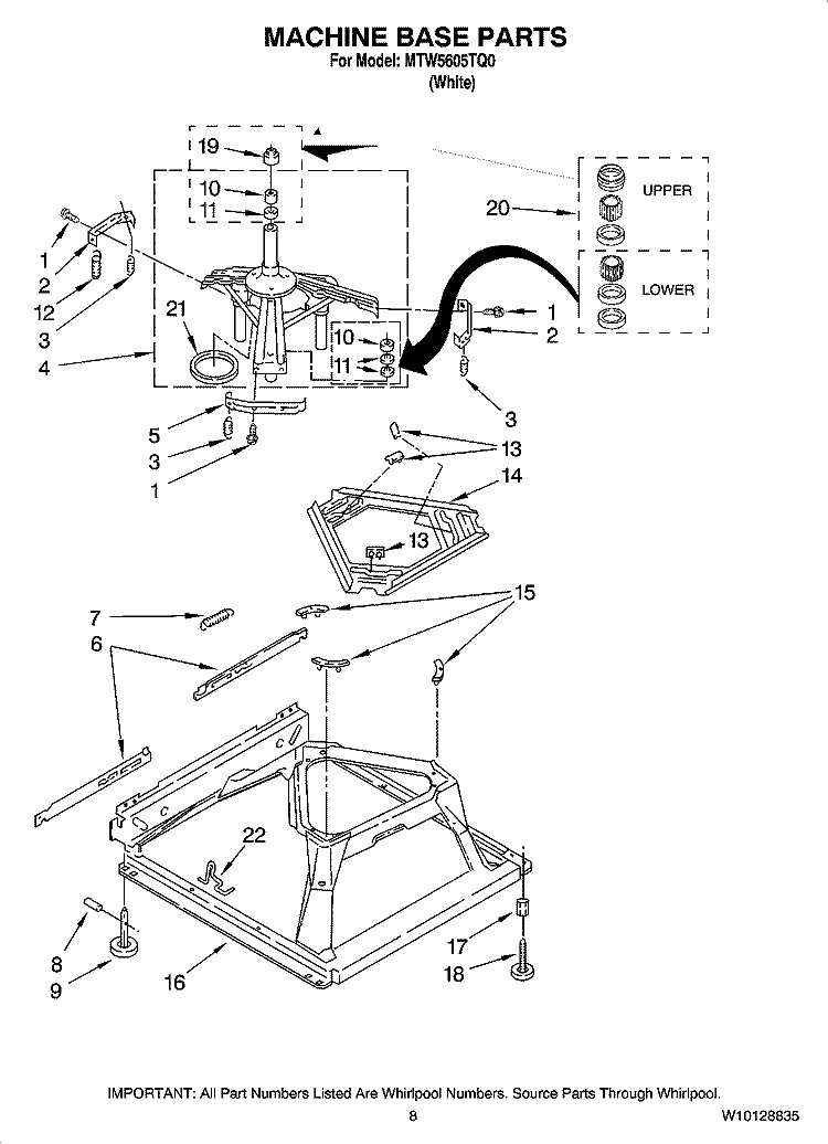 MACHINE BASE PARTS Diagram and Parts List for MTW5605TQ0  Whirlpool Washer