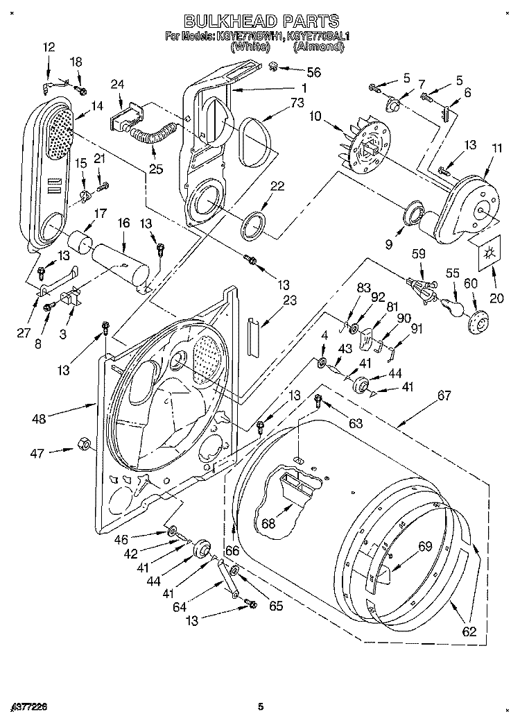 BULKHEAD Diagram and Parts List for KGYE770BAL1  KitchenAid Dryer