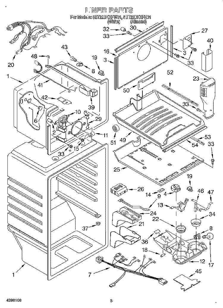 LINER Diagram and Parts List for 8ET22DKXFN01  Whirlpool Refrigerator