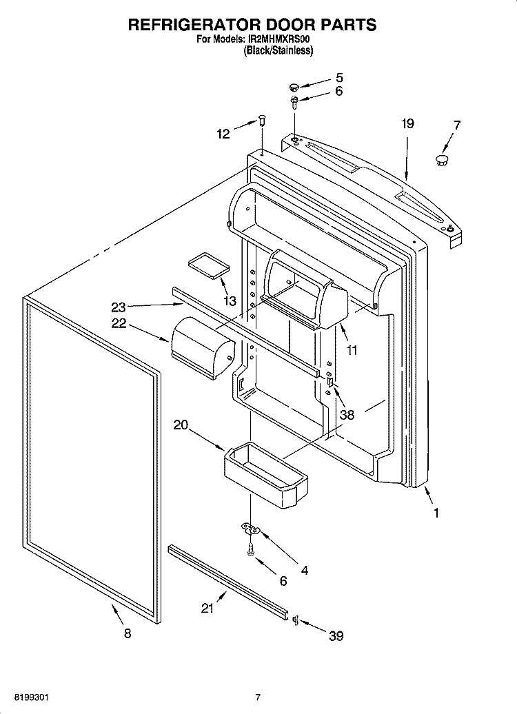 REFRIGERATOR DOOR PARTS Diagram and Parts List for IR2MHMXRS00  Whirlpool Refrigerator